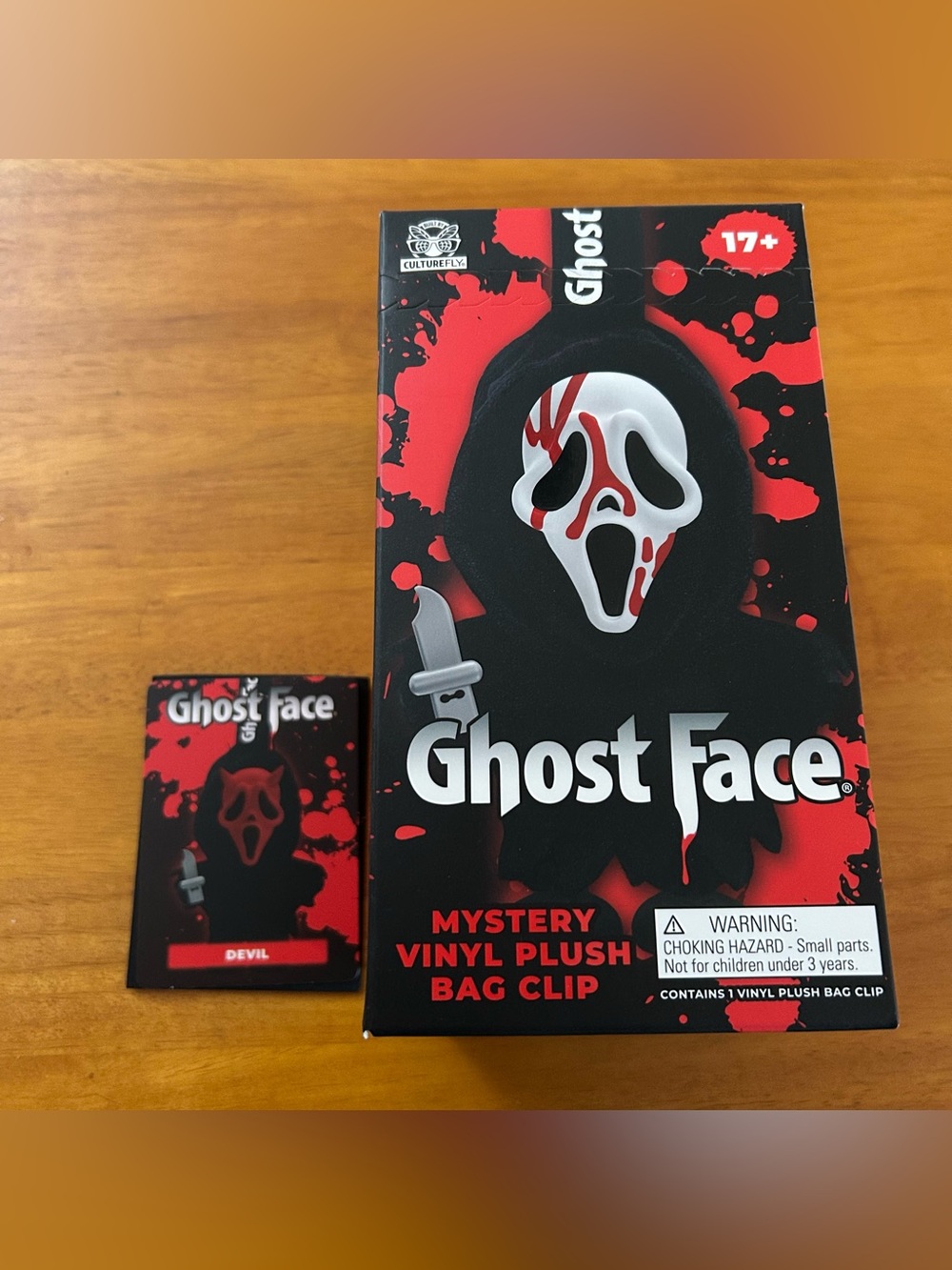 Spirit Halloween RED DEVIL Ghost Face Mystery Box Plush Bag Clip Keychain